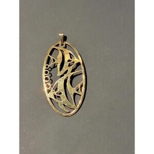 Vintage Wild Bryde Tropical Fish Design Gold-Tone Oval Pendant